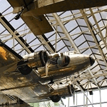 A DC3 hangin from the ceiling of the Air and Space Museum of the Smithsonian